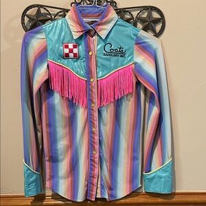 Rusty Spur Ranch Diggs Multicolor Girls Western Snap Shirt Fringe M Custom made